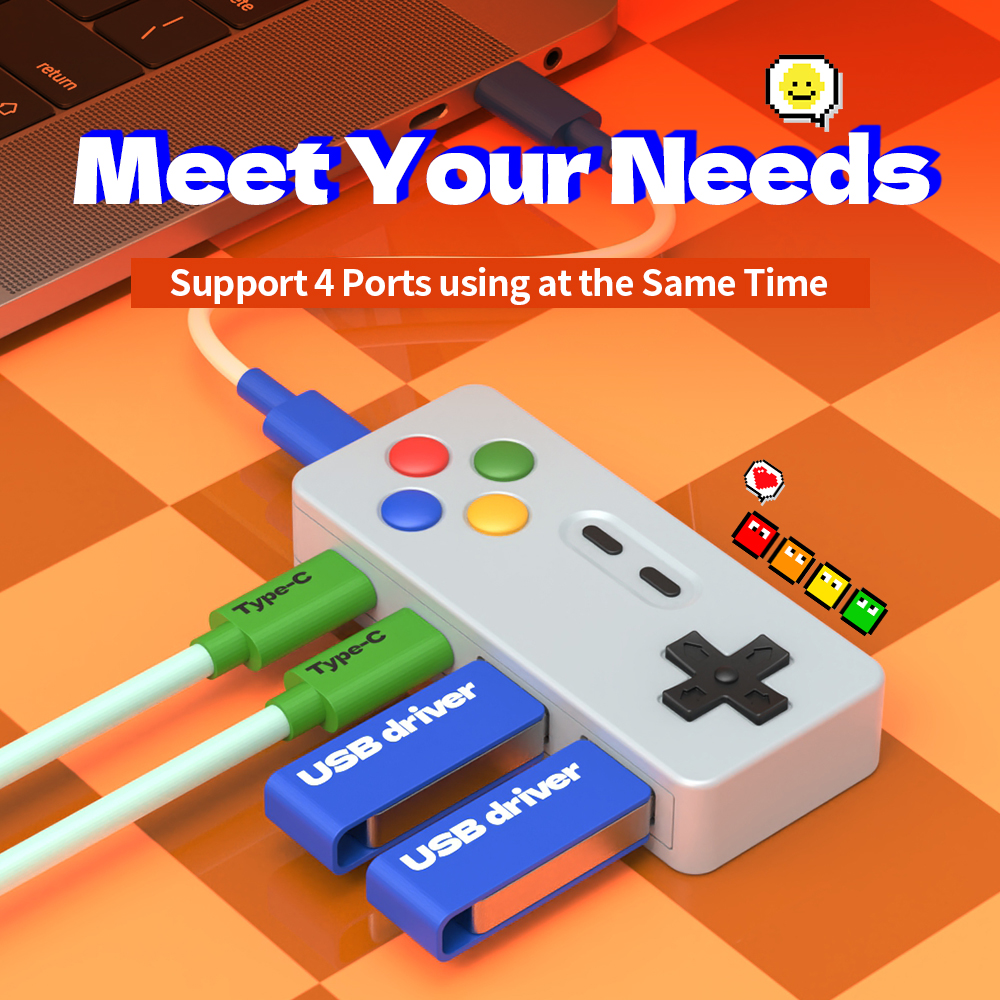 Novelty Desktop Game Console USB HUB Computer Docking Station 2.0 Data Transfer 4 Port Type C USB HUB