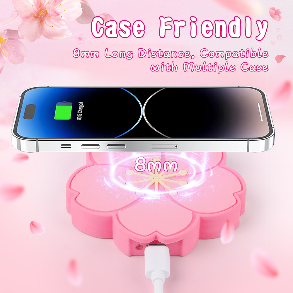 Japanese Gift Office Desktop Wireless Charger Kawaii Sakura Shape 15W Wireless Charger for iPhone 16 Pro Max