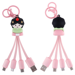 Travel Souvenir Gift Korean Girl 4 in 1 USB Charging Cable Keychain Type C Cute Jeju Haenyeo Multi USB Charging Cable