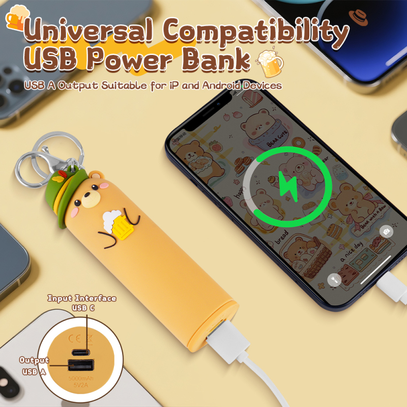 Germany Bear Power Bank 5000mAh Mini Portable Charger with Type-C USB-A Cute Gift for Kids Keychain Power Bank