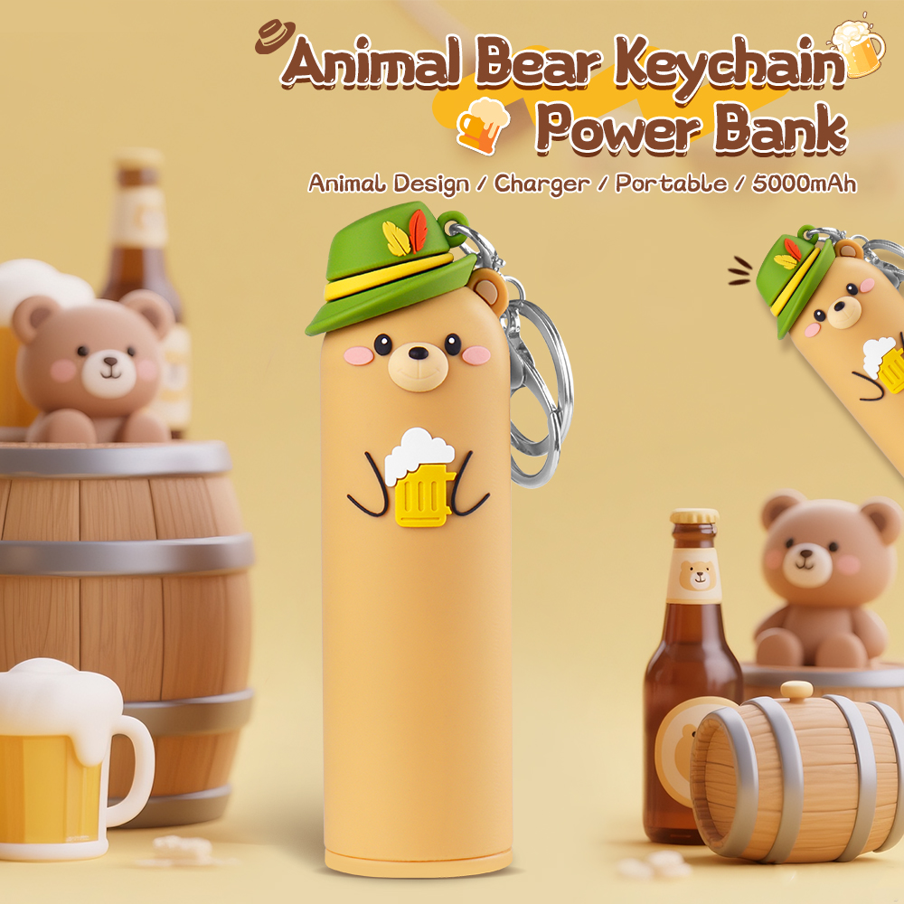 Germany Bear Power Bank 5000mAh Mini Portable Charger with Type-C USB-A Cute Gift for Kids Keychain Power Bank