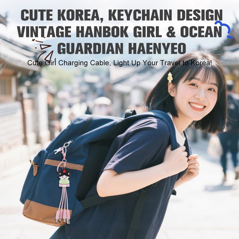Travel Souvenir Gift Korean Girl 4 in 1 USB Charging Cable Keychain Type C Cute Jeju Haenyeo Multi USB Charging Cable