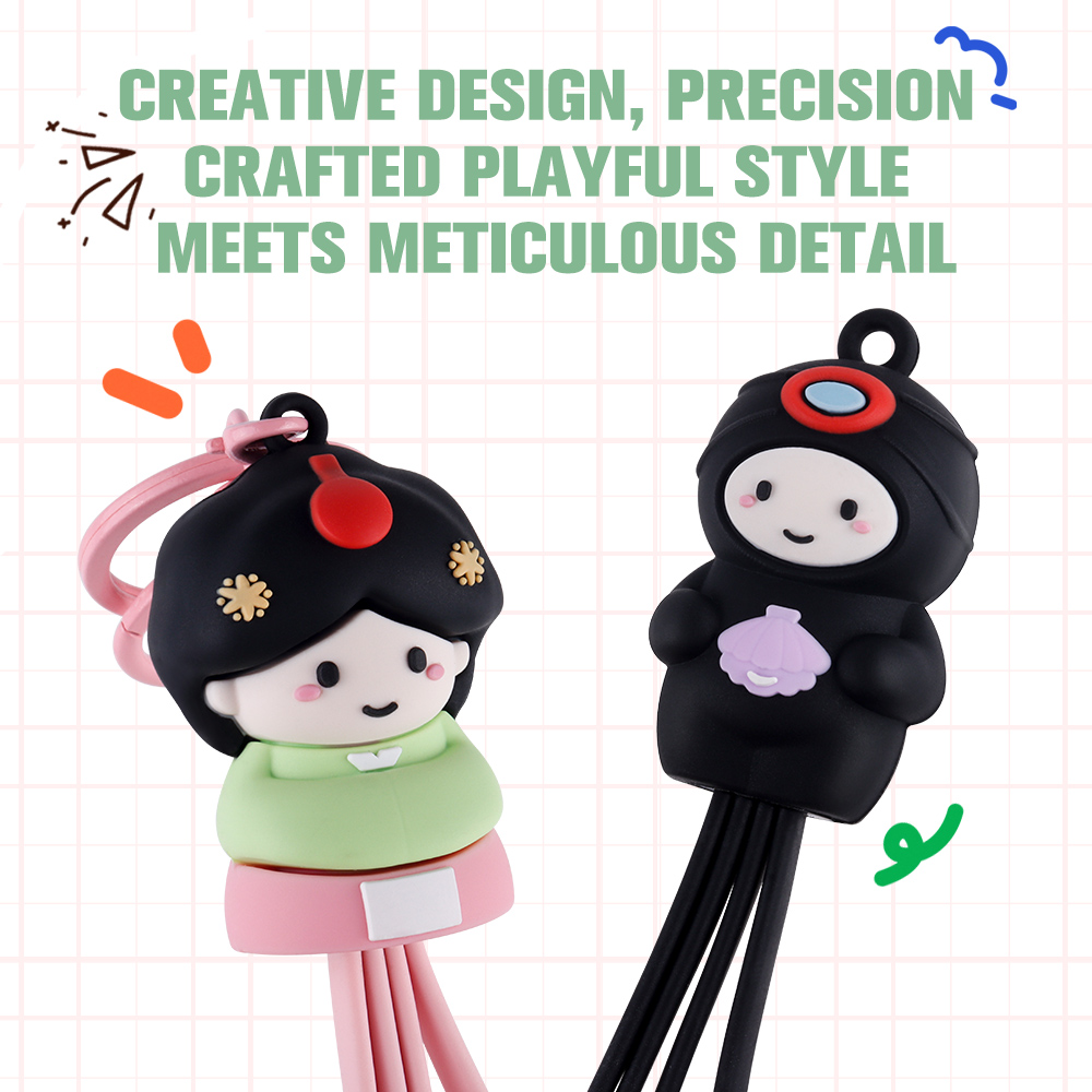 Travel Souvenir Gift Korean Girl 4 in 1 USB Charging Cable Keychain Type C Cute Jeju Haenyeo Multi USB Charging Cable