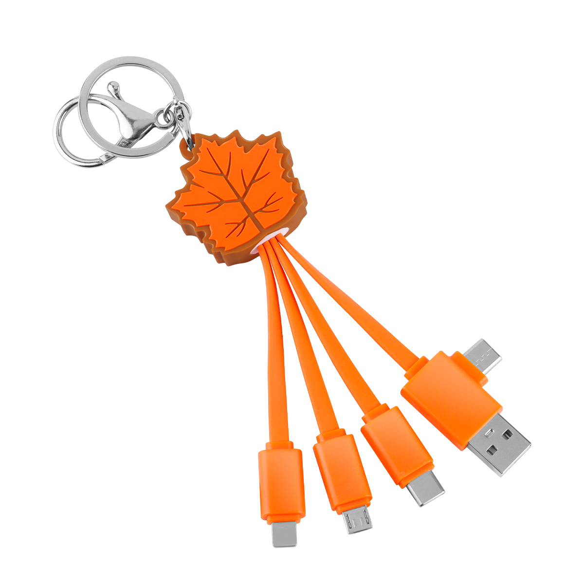 Promotion Gift Maple Leaf Multi Charging Cable Phone Charger 2.4A TPE Cord Unique Keychain 4 in 1 Charging Cable