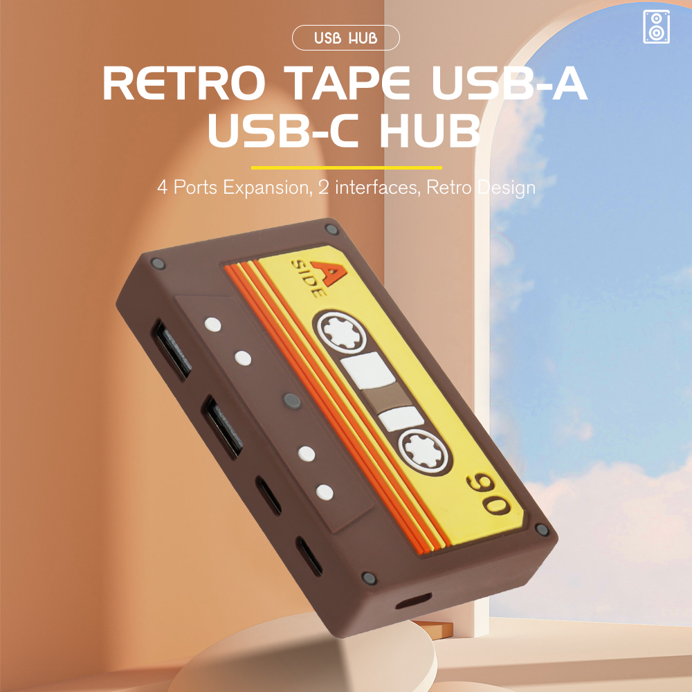 New Design Retro Tape Type C USB HUB 4 Port Laptop Docking Station Multi Ports USB Type C HUB