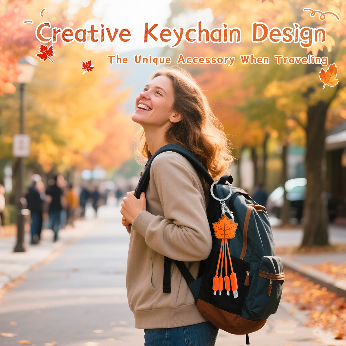 Promotion Gift Maple Leaf Multi Charging Cable Phone Charger 2.4A TPE Cord Unique Keychain 4 in 1 Charging Cable