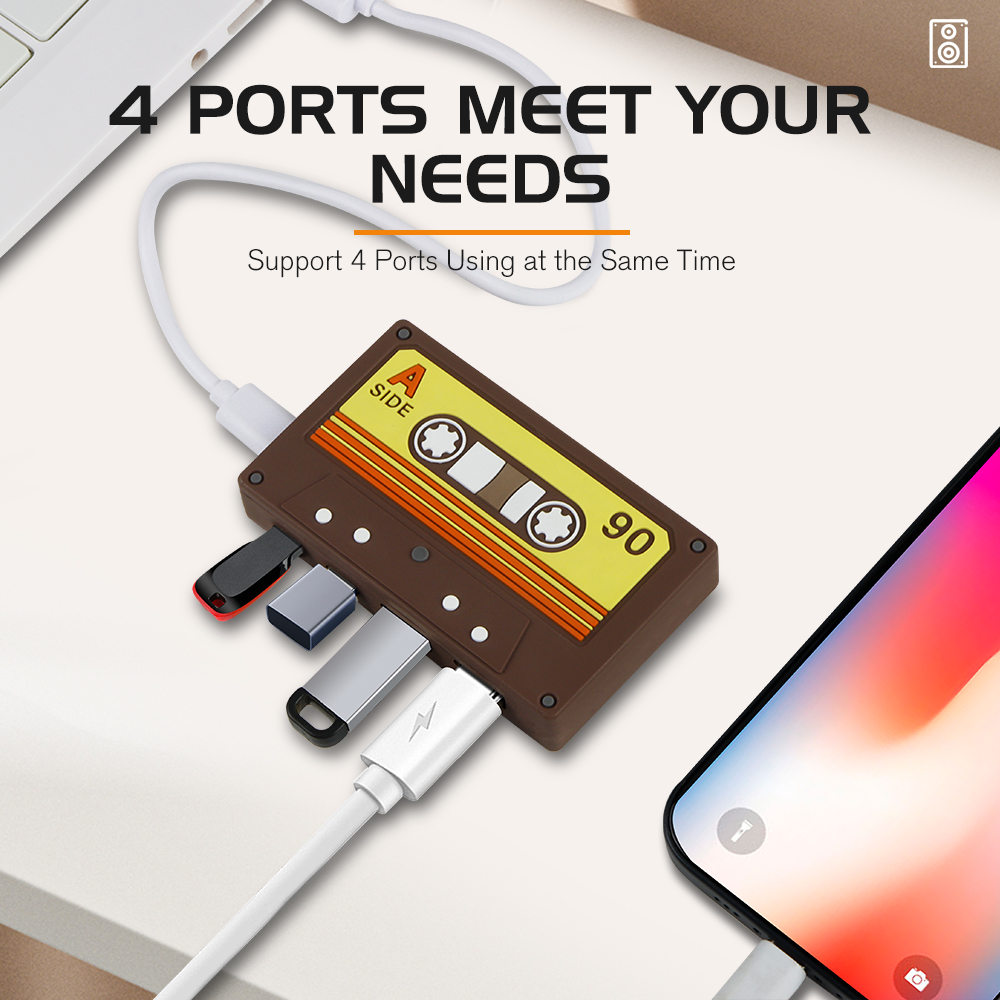 New Design Retro Tape Type C USB HUB 4 Port Laptop Docking Station Multi Ports USB Type C HUB