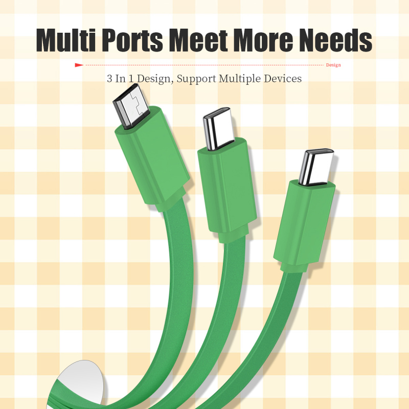 Adorable Cute Tomato Shaped 3 in 1 Charging Cable Portable Keychain 2.4A 3D PVC Tomato Multi USB Charging Cable for iPhone 16 Pro Max