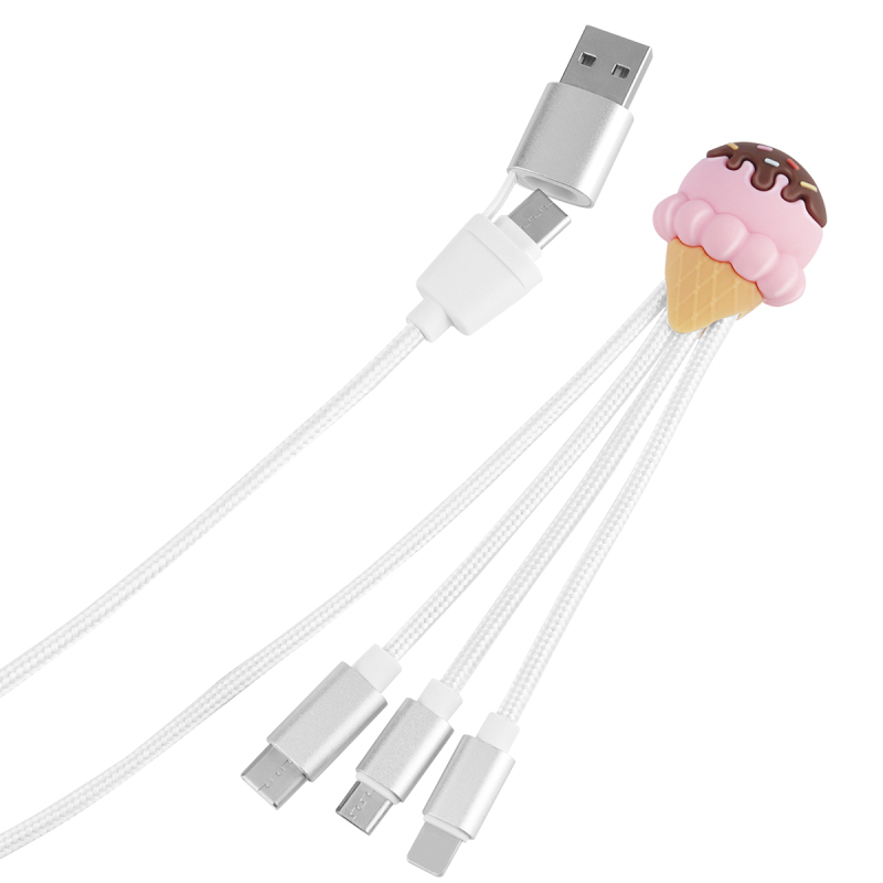 Ice Cream Cone Multi Charging Cable Nylon Braid 3.3ft 4 in 1 USB Type C Charging Cable