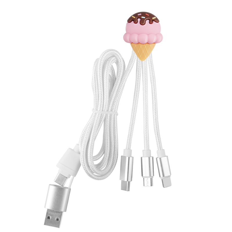 Ice Cream Cone Multi Charging Cable Nylon Braid 3.3ft 4 in 1 USB Type C Charging Cable