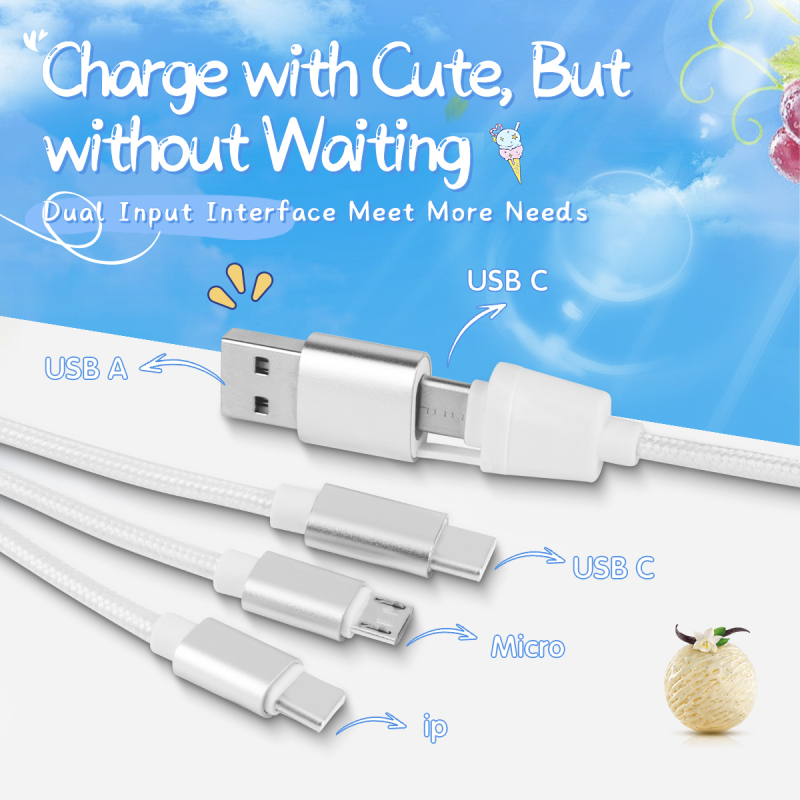 Ice Cream Cone Multi Charging Cable Nylon Braid 3.3ft 4 in 1 USB Type C Charging Cable