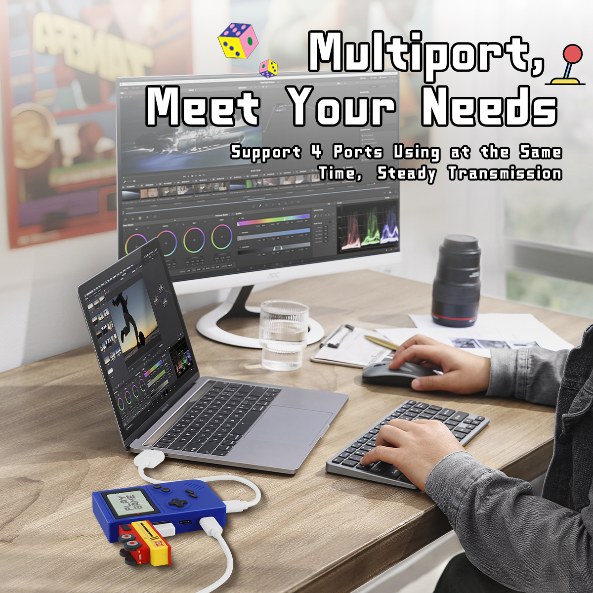 Unique Creative Gaming Console Design USB Type-C Hub Mini Portable Desktop 4 Port USB Hub
