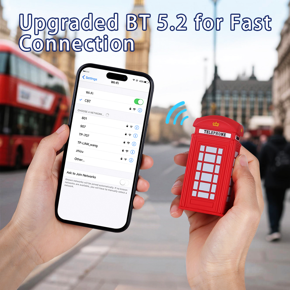 Souvenir UK London Style Telephone Booth Wireless Bluetooth Speaker PVC 3D Portable Outdoor Telephone Booth Mini Wireless Bluetooth Speaker