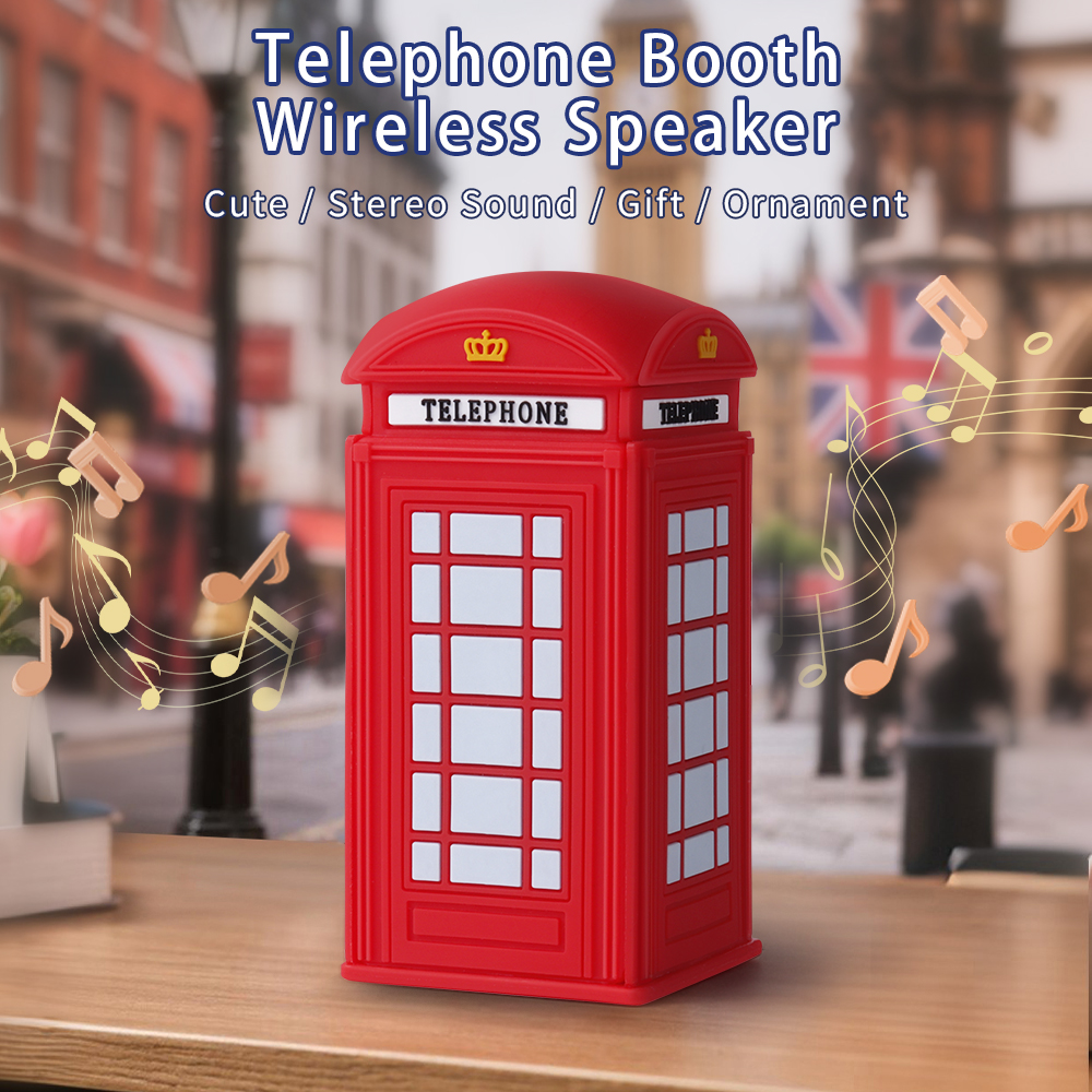 Souvenir UK London Style Telephone Booth Wireless Bluetooth Speaker PVC 3D Portable Outdoor Telephone Booth Mini Wireless Bluetooth Speaker