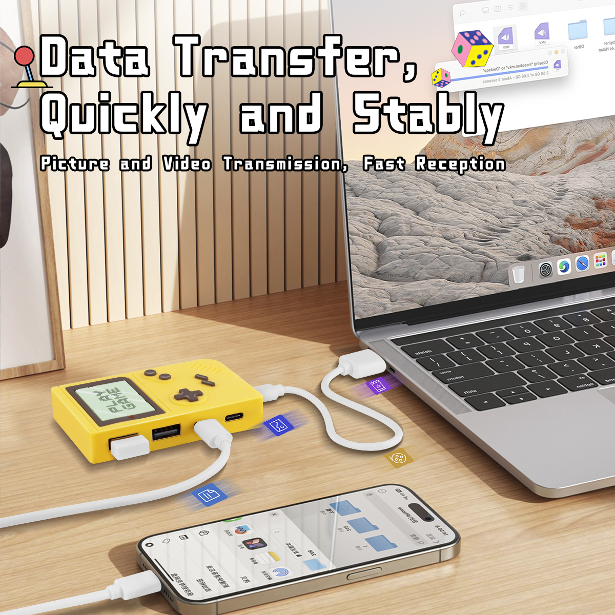 Mini Portable Game Console 4 Port USB Hub High Speed Data Transfer Laptop PC Compact Interface Docking Station Type C USB Hub