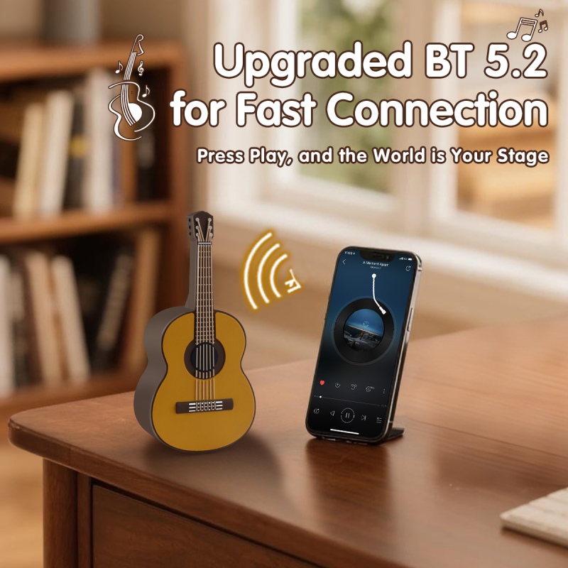 Novelty Gift Guitar Wireless Speaker OEM Home Decor Good Sound BT5.2 Stereo Cartoon Portable Mini Guitar Wireless Bluetooth Speaker