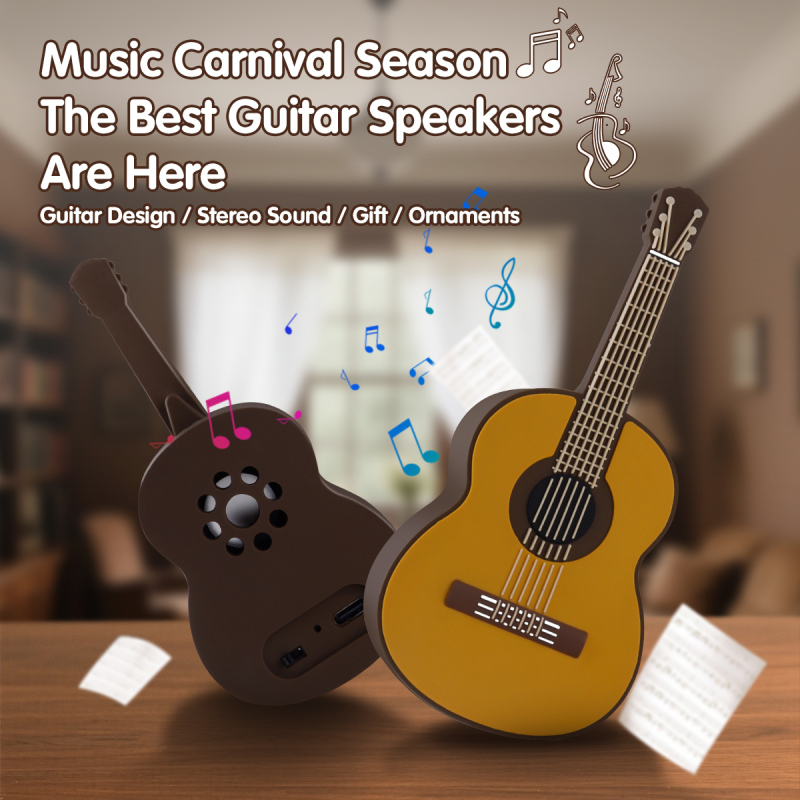 Novelty Gift Guitar Wireless Speaker OEM Home Decor Good Sound BT5.2 Stereo Cartoon Portable Mini Guitar Wireless Bluetooth Speaker