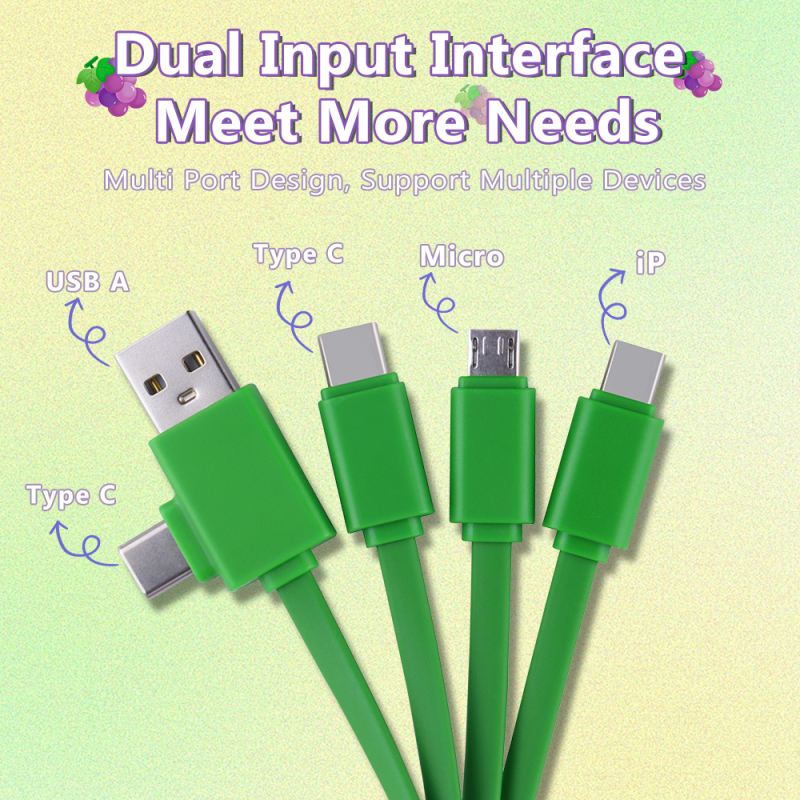 Cute Fruit Grape Design Multi 4in1 Charging Cable Universal Compatibility Girl Keychain USB Type C 4 in 1 Charging Cable