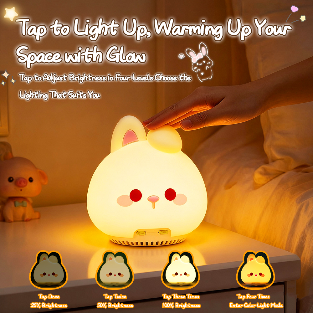 Custom LOGO Cute Animal RGB Tap Rabbit Night Light Bluetooth Speaker White Noise Bedside Silicone Touch Lamp Remote Control Room Kids Rabbit Wireless Bluetooth Speaker Night Light