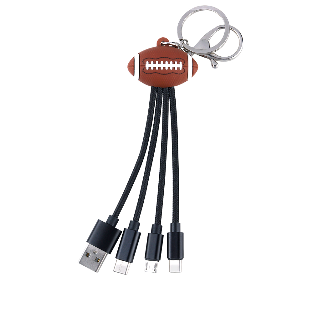 Customized LOGO World Cup America Footbal Multi Port Charging Cable Universal USB Type-C USA Football Keychain Charging Cable
