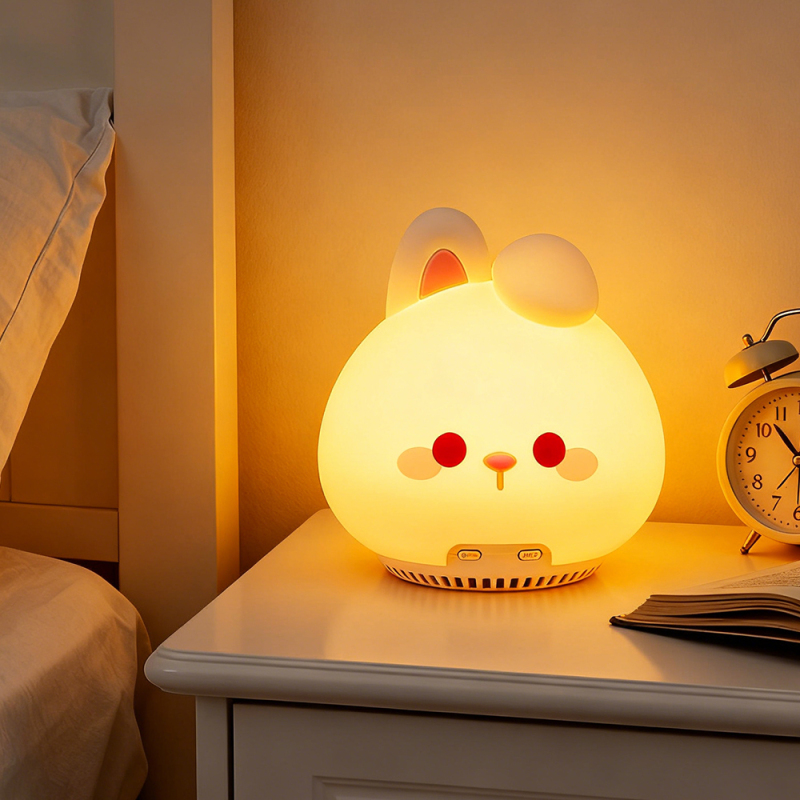Custom LOGO Cute Animal RGB Tap Rabbit Night Light Bluetooth Speaker White Noise Bedside Silicone Touch Lamp Remote Control Room Kids Rabbit Wireless Bluetooth Speaker Night Light