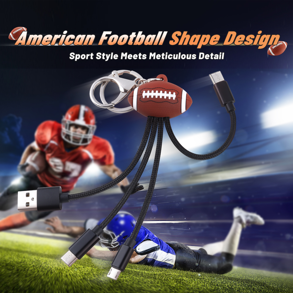 Customized LOGO World Cup America Footbal Multi Port Charging Cable Universal USB Type-C USA Football Keychain Charging Cable