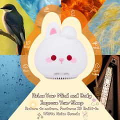 Custom LOGO Cute Animal RGB Tap Rabbit Night Light Bluetooth Speaker White Noise Bedside Silicone Touch Lamp Remote Control Room Kids Rabbit Wireless Bluetooth Speaker Night Light