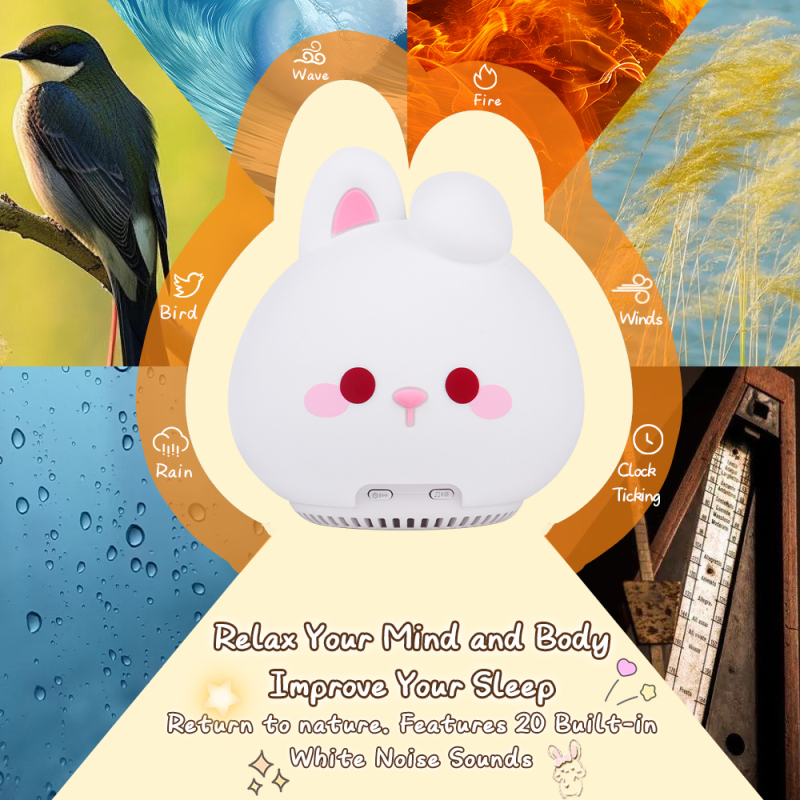 Custom LOGO Cute Animal RGB Tap Rabbit Night Light Bluetooth Speaker White Noise Bedside Silicone Touch Lamp Remote Control Room Kids Rabbit Wireless Bluetooth Speaker Night Light
