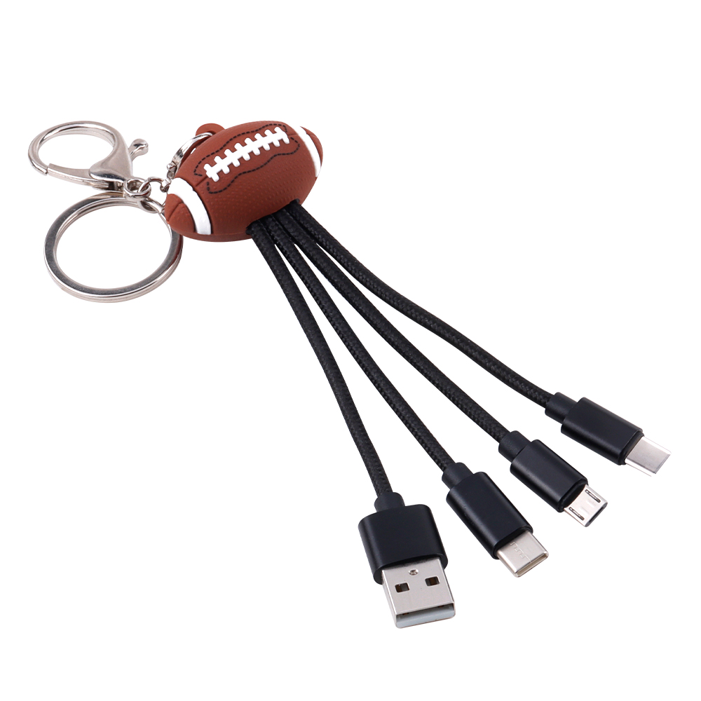 Customized LOGO World Cup America Footbal Multi Port Charging Cable Universal USB Type-C USA Football Keychain Charging Cable