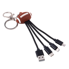 Customized LOGO World Cup America Footbal Multi Port Charging Cable Universal USB Type-C USA Football Keychain Charging Cable