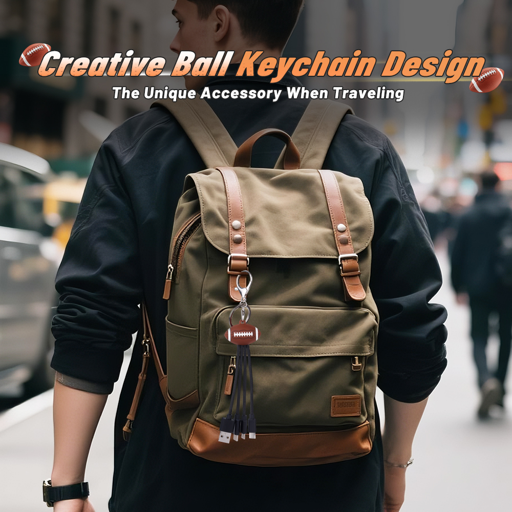 Customized LOGO World Cup America Footbal Multi Port Charging Cable Universal USB Type-C USA Football Keychain Charging Cable
