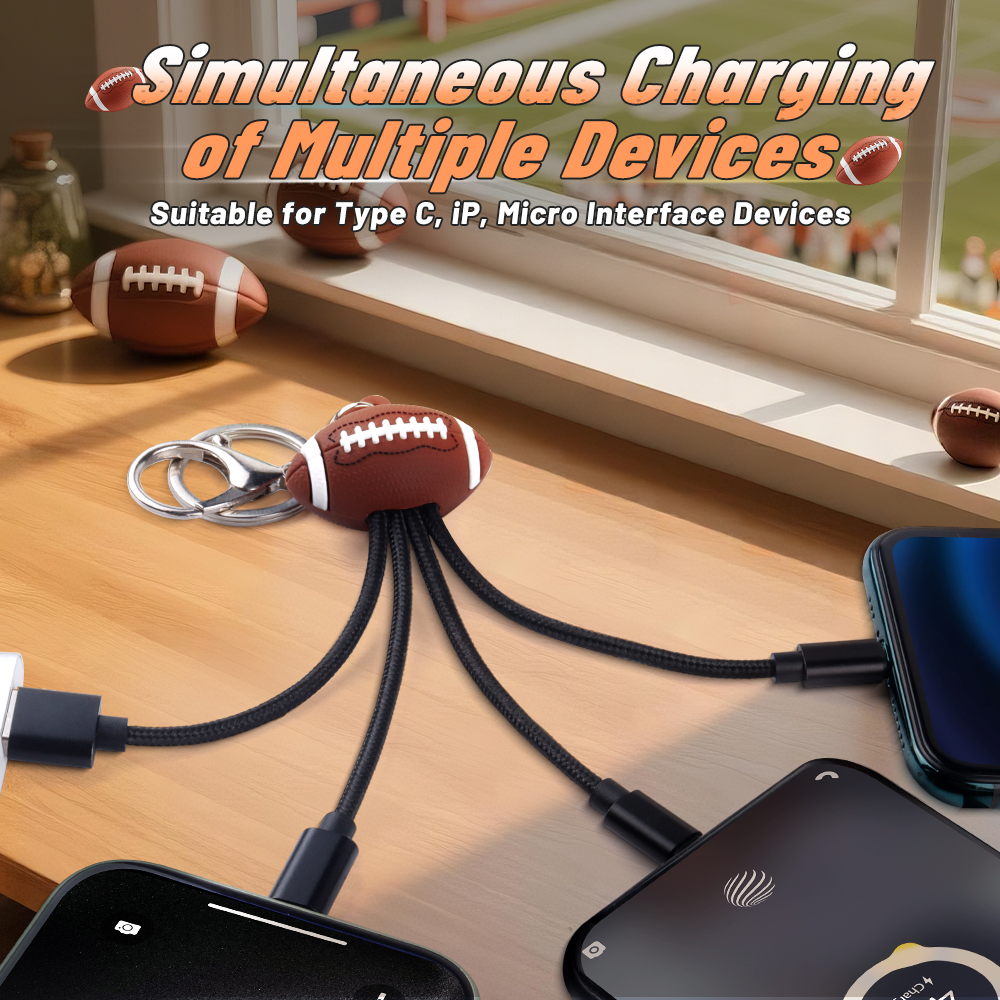 Customized LOGO World Cup America Footbal Multi Port Charging Cable Universal USB Type-C USA Football Keychain Charging Cable
