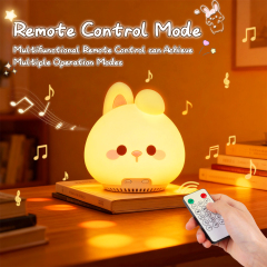 Custom LOGO Cute Animal RGB Tap Rabbit Night Light Bluetooth Speaker White Noise Bedside Silicone Touch Lamp Remote Control Room Kids Rabbit Wireless Bluetooth Speaker Night Light