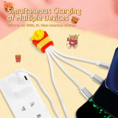 Unique Food Design French Fries 6 in 1 Charging Cable Hamburger Nylon Braid Universal USB Type C Cute Fries Multi Charging Cable