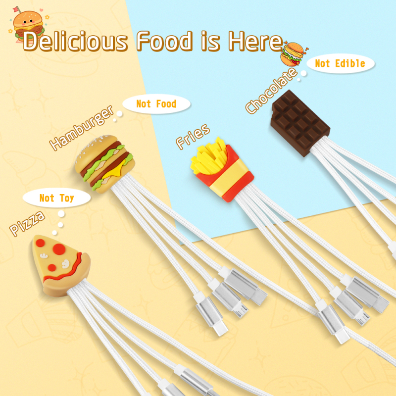 Novelty Chocolate 5 in 1 Charging Cable Hamburger Nylon Braid 1.2M Universal USB Type C Cartoon Chocolate Charging Cable