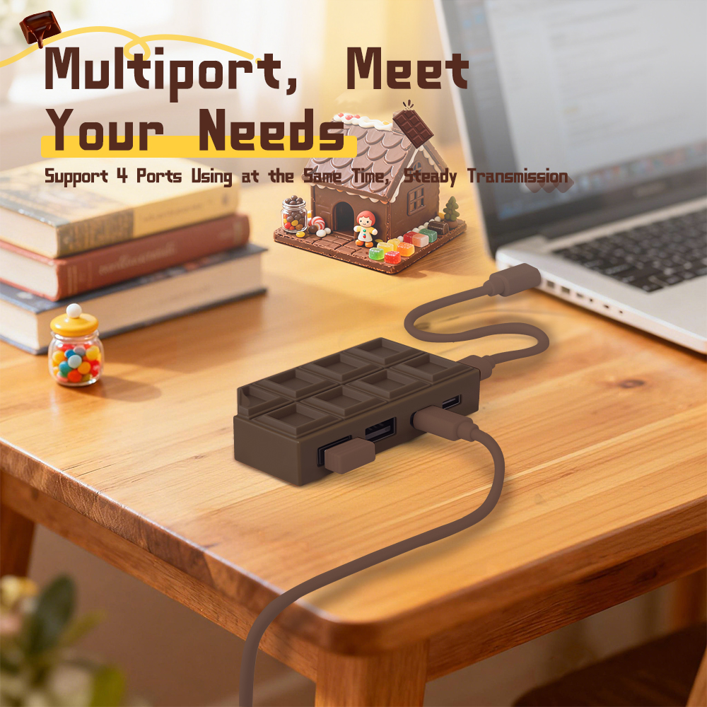 Tiktok Temu Hot Sale Chocolate USB HUB Desktop Ornament Multi Function type C 4 Port USB HUB