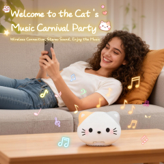 Animal Cartoon Cute Cat Bluetooth Speaker Night Light for Kids Boys 1200mAh Large Battery White Noise Cat Bluetooth Speaker Night Light