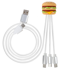 Funny Adorable Food Pizza Shaped 4 in 1 Multi Charging Cable Custom Logo Cartoon Design 1.2m Double Input Pizza Charging Cable