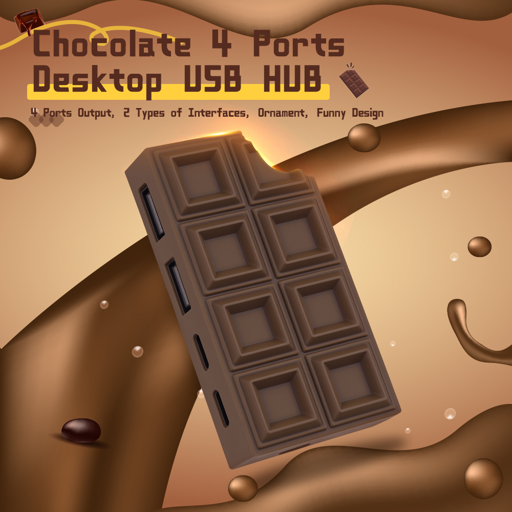 Tiktok Temu Hot Sale Chocolate USB HUB Desktop Ornament Multi Function type C 4 Port USB HUB