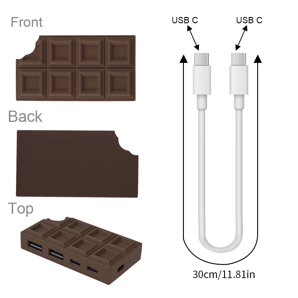 Tiktok Temu Hot Sale Chocolate USB HUB Desktop Ornament Multi Function type C 4 Port USB HUB