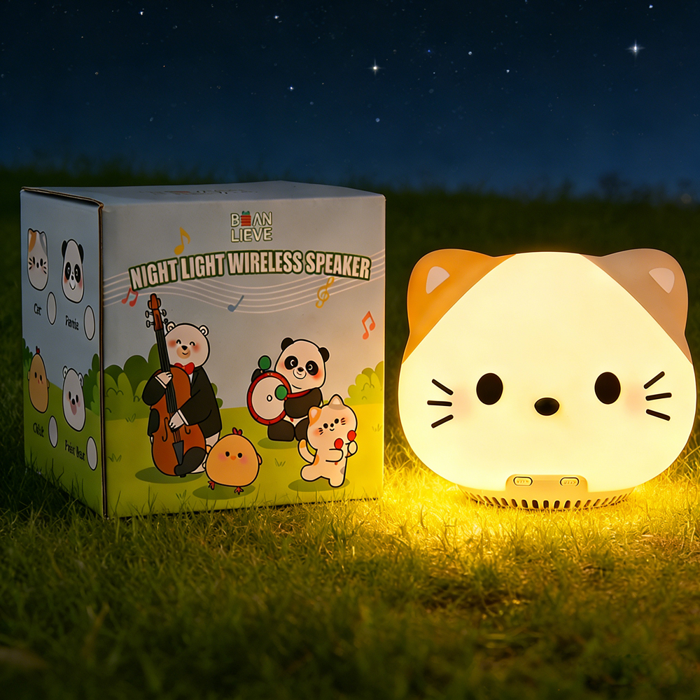 Animal Cartoon Cute Cat Bluetooth Speaker Night Light for Kids Boys 1200mAh Large Battery White Noise Cat Bluetooth Speaker Night Light