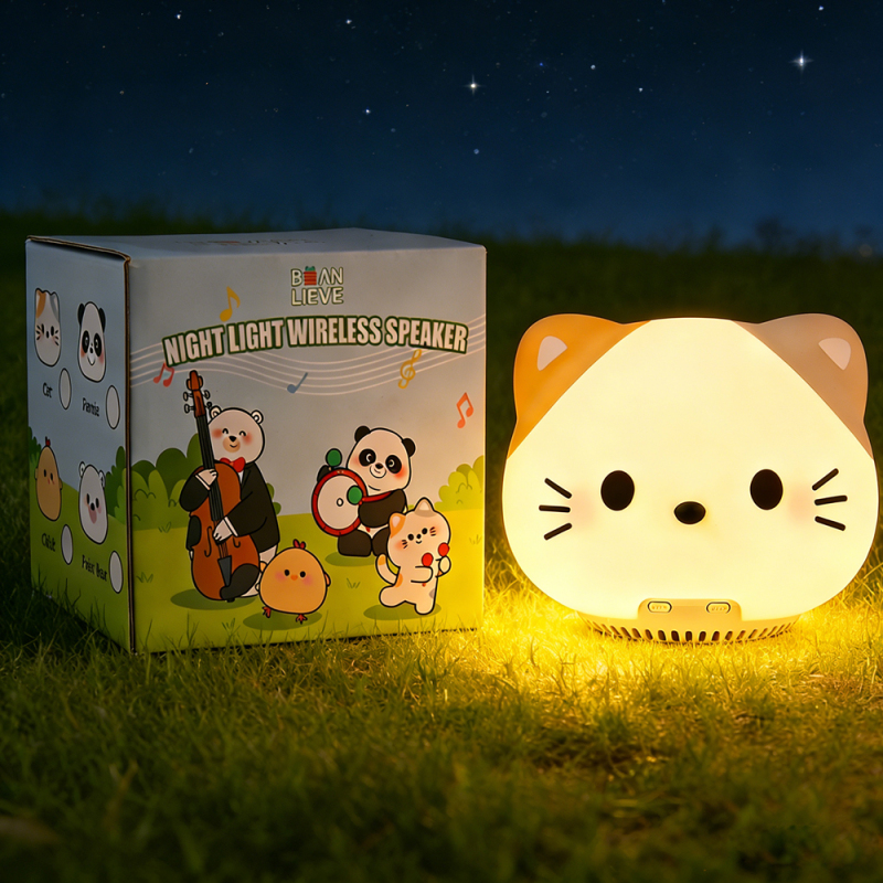 Animal Cartoon Cute Cat Bluetooth Speaker Night Light for Kids Boys 1200mAh Large Battery White Noise Cat Bluetooth Speaker Night Light