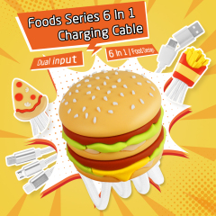 Funny Adorable Food Pizza Shaped 4 in 1 Multi Charging Cable Custom Logo Cartoon Design 1.2m Double Input Pizza Charging Cable