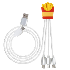 Funny Adorable Food Pizza Shaped 4 in 1 Multi Charging Cable Custom Logo Cartoon Design 1.2m Double Input Pizza Charging Cable