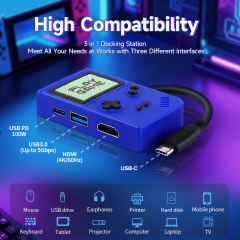 Game Design USB C Hub 3 in 1 Docking Station HDMI 4K60Hz Display USB-A 3.0 5Gbps Data Transfer Ports 3 in 1 Docking Station