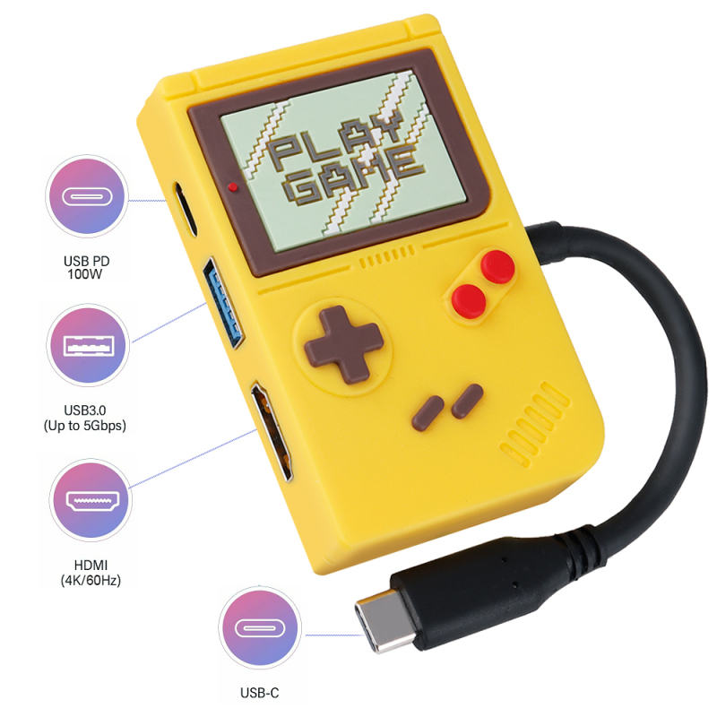 Game Design USB C Hub 3 in 1 Docking Station HDMI 4K60Hz Display USB-A 3.0 5Gbps Data Transfer Ports 3 in 1 Docking Station