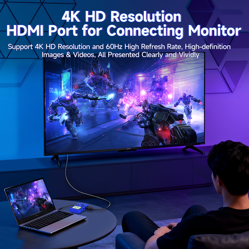 Game Design USB C Hub 3 in 1 Docking Station HDMI 4K60Hz Display USB-A 3.0 5Gbps Data Transfer Ports 3 in 1 Docking Station