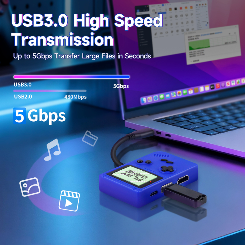 Game Design USB C Hub 3 in 1 Docking Station HDMI 4K60Hz Display USB-A 3.0 5Gbps Data Transfer Ports 3 in 1 Docking Station