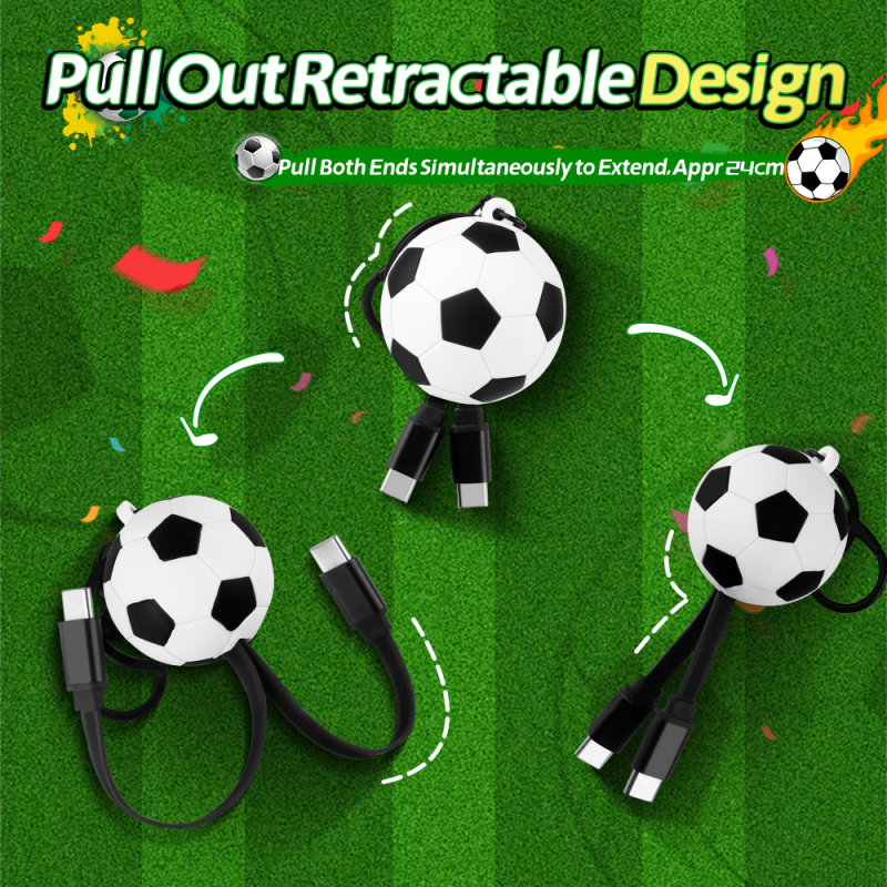 2026 FIFA World Cup Gift Sport Football Retractable 60W Fast Charging Cable Type C to Type C Keychain Soccer 60W USB Type C Data Cable