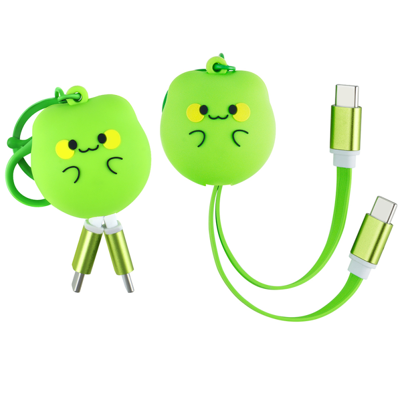 Creativity Frog Design Retractable Data Cable USB-C to USB-C Universal Cartoon Frog 60W Type-C USB Fast Charging Cable